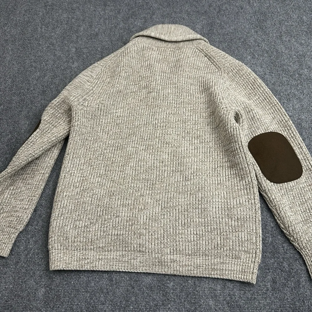 NEW Orvis Wool Cardigan Sweater Men's Medium Beige Shawl Collar‎ Elbow Patches